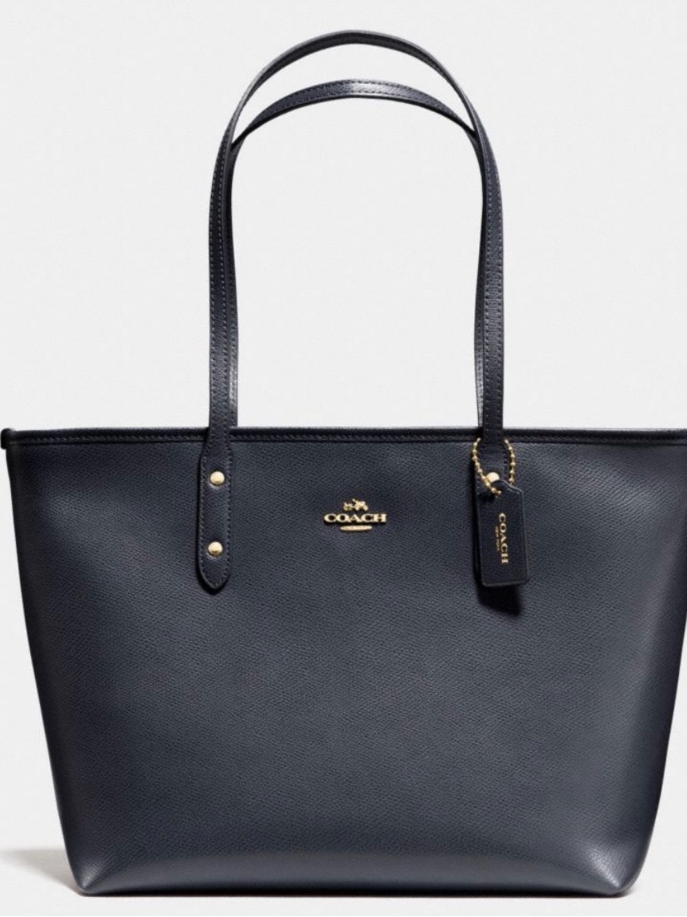 Coach Black Leather Pebbled Tote with Gold Hardware